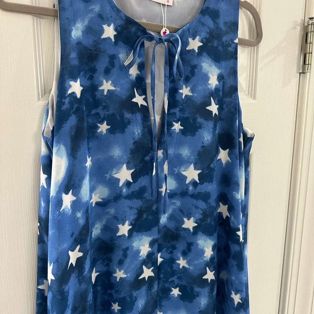 NWOT Women’s Buddy Love Blue & White Stars Hi lo Sleeveless Maxi Dress Size M/L - Picture 4 of 8